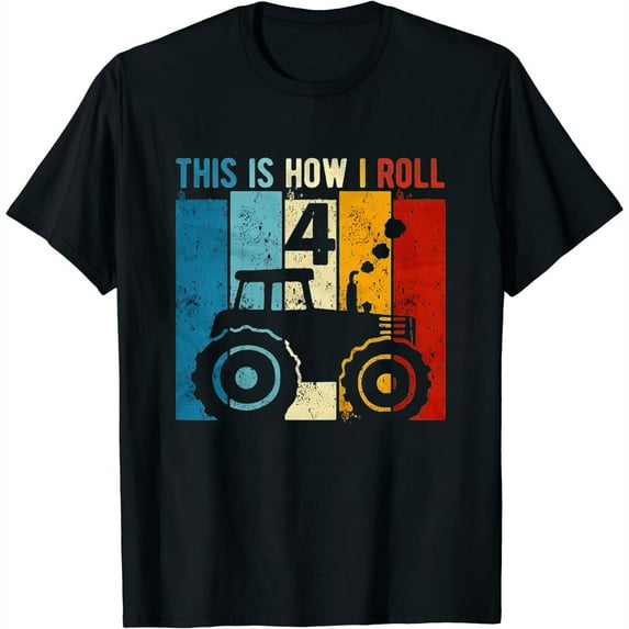 Womens Kids 4 Year Old Birthday Boy Tractor Farm 4Th Birthday T-Shirt Black Large