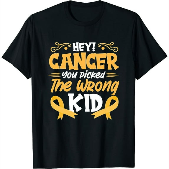 Womens Kids Hey Cancer You Picked The Wrong Kid Childhood Cancer Short Sleeve T-Shirt Black 3X-Large