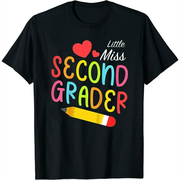 Womens Kids Little Miss Second Grader Cute Level Up 2Nd Grade Girl T-Shirt Black 2XL