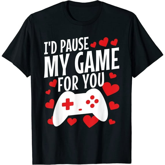 Womens Kids Valentines Day Gamer Gift - Funny Game Lover Men Boys T-Shirt Black Tee