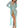 thumbnail image 1 of Womens Kimono Cardigan Swim Cover Ups 3/4 Sleeve Summer Caridgans Lightweight Long Nightgown See-Through Beach Wear, 1 of 7