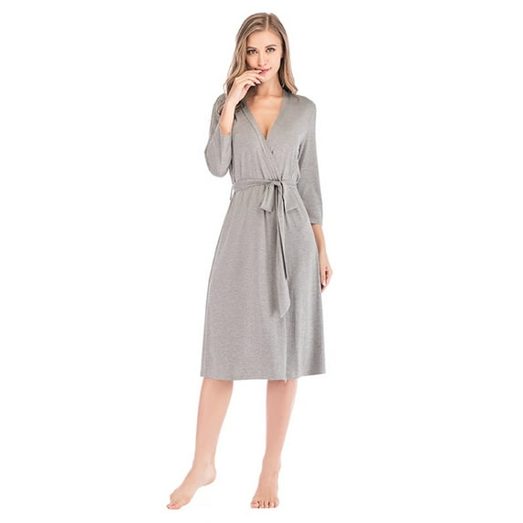 Womens Kimono Robes Cotton Lightweight Robe Three Quarter Sleeve Bathrobe Soft Sleepwear Ladies Loungewear S-XXL
