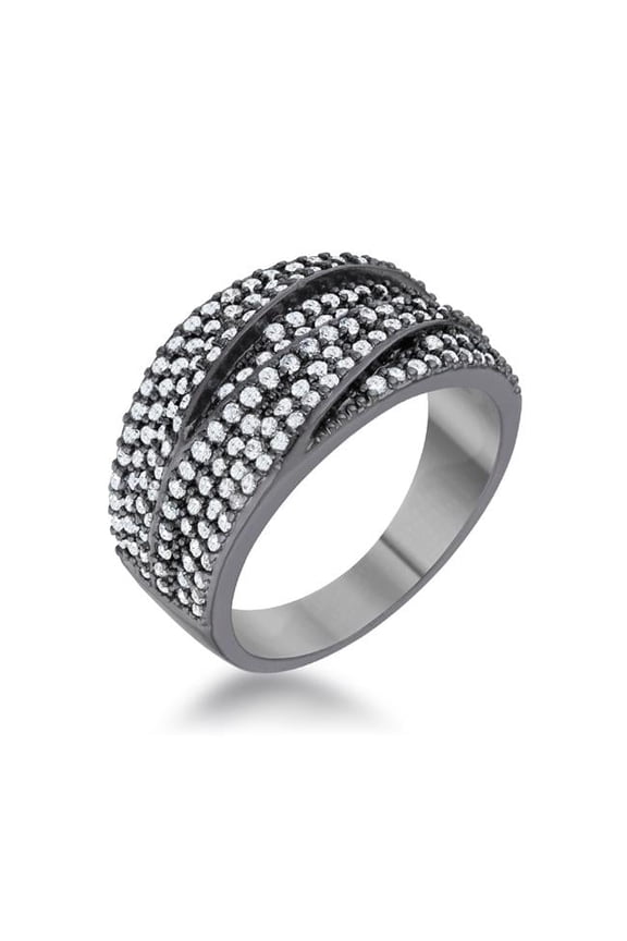 Womens Kina 1.7 CT Cubic Zirconia Hematite Contemporary Cocktail Ring, Clear & Jet Black - Size 5