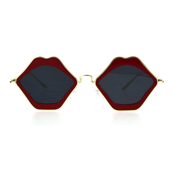 Womens Kissing Lip Hippie Retro Double Rim Sunglasses Red Black