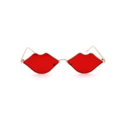 Womens Kissing Lip Shape Metal Rim Hippie Sunglasses Gold Red