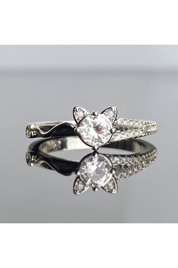 Womens Kitten Animal Zodiac Ring Fashion Electroplated Zinc Alloy Ring With Artificial Diamond A Perfect Gift For Her