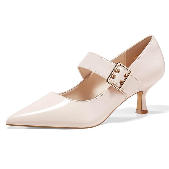 Womens Kitten Heels Mary Jane Shoes Closed Pointed Toe Dress Shoes Buckle Work Office Pump Shoes