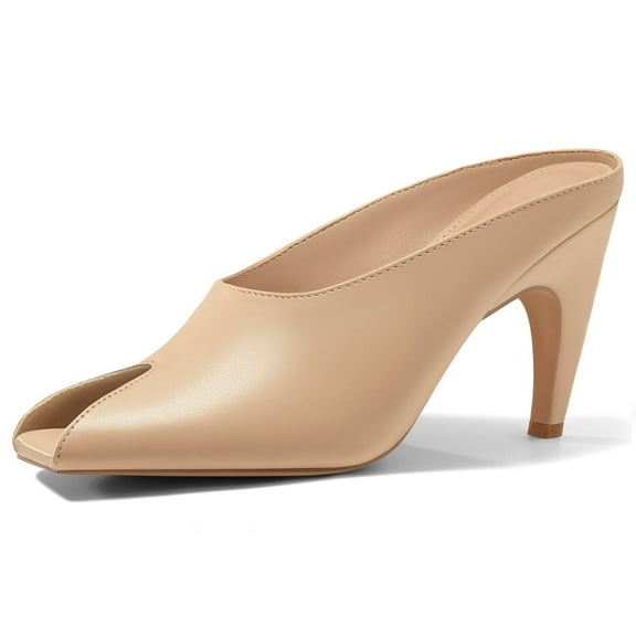 Womens Kitten Heels Mules Open Peep Toe Slide Sandals Slip On Summer Dress Shoes