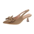 thumbnail image 1 of Womens Kitten Heels Slingback Pumps Khaki Beige Bow Pointed Toe Dress Shoes Comfortable Low Heel Elastic Strap Wedding Party Office,Size 8.5, 1 of 9