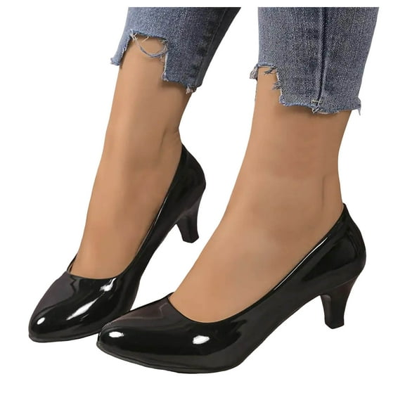 Womens Kitten High Heels Dress Shoes for Ladies 2025 Glitter Leather Pointed Toe Formal Business Work Pumps