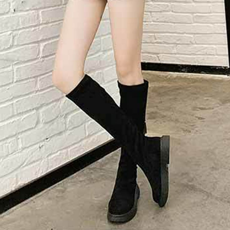 Womens Knee High Boots 2023 Dress Low Heel Round Toe Boot Faux