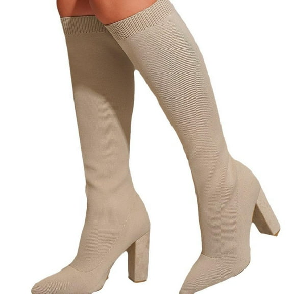 Womens Knee High Boots 2025 Fashion Knit Slip on Socks Pointed Toe High Heeled Winter Fall Tall Dress Boots