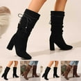 thumbnail image 1 of Womens Knee High Boots Chunky Mid Heel Pointy Toe Booties Women Trendy Casual Outdoor Dressy Winter Velvet Comfortable Warm Shoes Black 8.5, 1 of 7