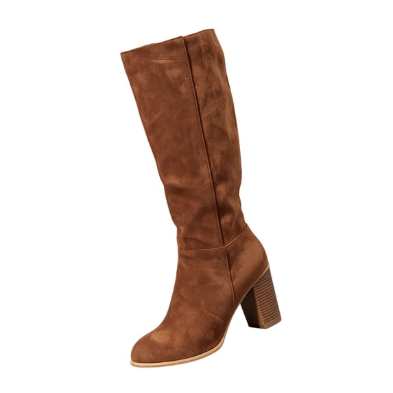 Womens Knee High Boots Faux Suede Chunky Heel Side Zipper Round Toe Block Heel Dressy Tall Boots Shoes Versatile for Winter Casual Fashion