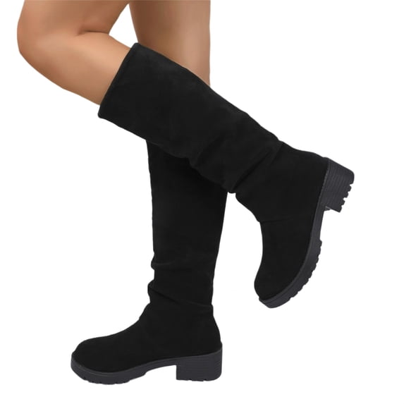 Womens Knee High Boots,Knee High Boots for Women - Refined Tall Dress Boots with Suede-Look Upper,Round Toe and Pull On Knee Boots,Tall Shaft Fashion Boots,Easy-to-Style Footwear for Fall Winter