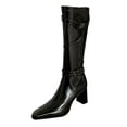 thumbnail image 1 of Womens Knee High Boots Ladies Solid Bright Leather Back Zip Block Heel High Heel Mid Boots High Heel Square Toe Comfortable Shiny Leather Boots, 1 of 7