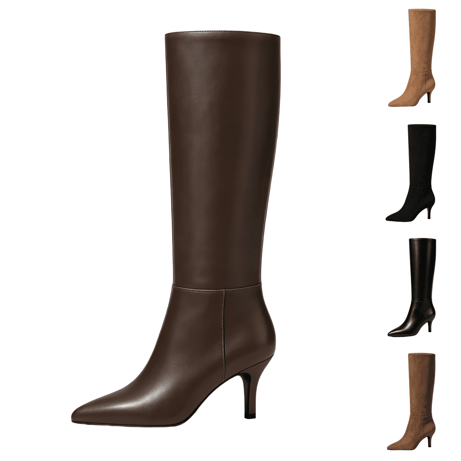 Long Fall Boo Womens Knee High Boots Pointed Toe Tall Dress Boots Slim Mid Heel Pull ...