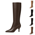 Long Fall Boo Womens Knee High Boots Pointed Toe Tall Dress Boots Slim Mid Heel Pull ...