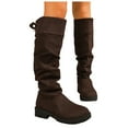 thumbnail image 1 of Womens Knee High Boots Slouchy Suede Lace up Tall Riding Boots Lug Sole Chunky Heel Round Toe Over the Knee Boots, 1 of 7