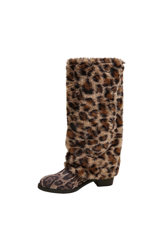 Womens Knee High Boots Womens Winter Boots Winter Fashion Boots Knee High Leopard Print Design Heel Comfortable Outdoor Casual Wear