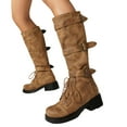thumbnail image 1 of Womens Knee High Platform Combat Boots Vintage Buckle Leather Chunky Heeled Knee Length Tall Riding Boots, 1 of 9