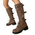 thumbnail image 1 of Womens Knee High Platform Combat Boots Vintage Buckle Leather Chunky Heeled Knee Length Tall Riding Boots, 1 of 8
