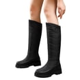thumbnail image 1 of Womens Knee High Snow Boots Casual Pull on Round Toe Thickened Warm Trendy Stitching Long Booties Lug Sole Winter Dress Mid Calf Boots Black Size 5.5, 1 of 6