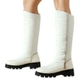 thumbnail image 1 of Womens Knee High Snow Boots Winter Thickened Warm Tall Boots Splice Leather Pull on Platform Lug Sole Mid Calf Booties White Size 7.5, 1 of 6