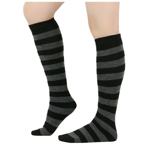 Womens Knee High Socks Ladies' Christmas Knit Striped Knee High Calf Socks Soft Comfort Winter Warm Indoor Home Socks Fall Socks Women Dark Gray One Size1 Pairs