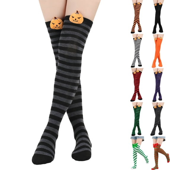 Womens Knee High Stockings Fashion Striped Thick Warm Halloween Pumpkin Socks With Large Size Socks
