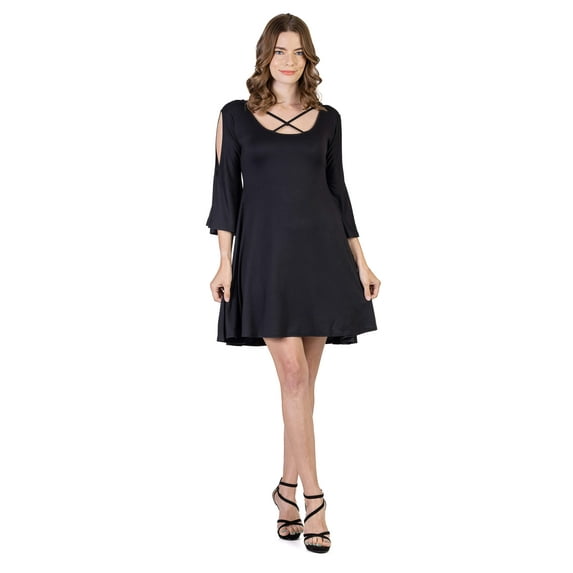 Women's Cold Shoulder Knee-Length Rayon Dress – Short Sleeve Casual