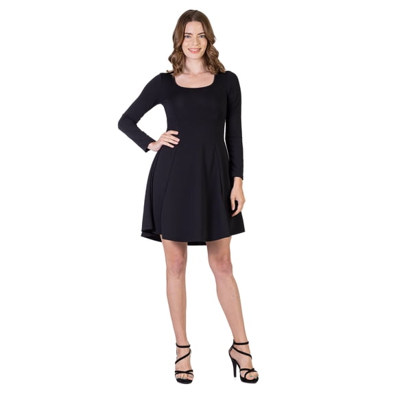 24seven Comfort Apparel Womens Long Sleeve Knee Length Skater Dress