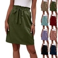 thumbnail image 1 of Womens Knee Length Skirt - Cotton French Terry Drawstring Tie High Waist Casual Skirts with Pocket Army Green M, 1 of 6