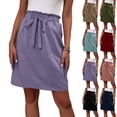 thumbnail image 1 of Womens Knee Length Skirt - Cotton French Terry Drawstring Tie High Waist Casual Skirts with Pocket Purple XL, 1 of 6