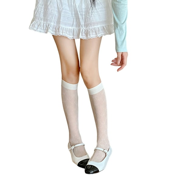 Womens Knee Stockings Florals Sheer Knee High Socks Sweet Cute Calf Socks Nylons Silk Stockings Tube Socks Gifts