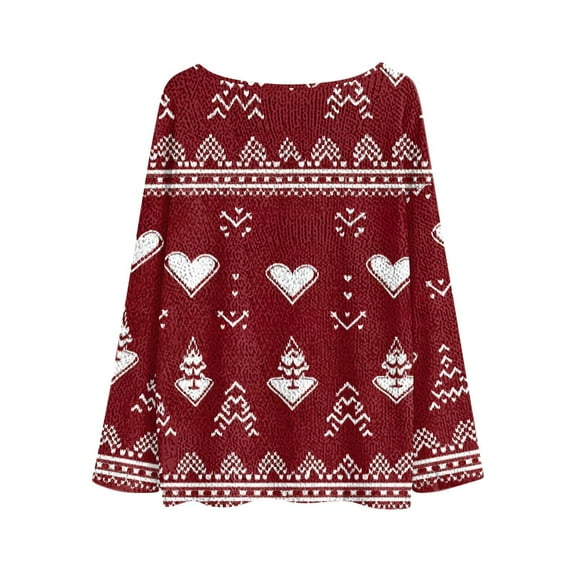 Womens Knit Baggy Sweatshirt Christmas Crew Neck Oversized Sweater Pullover Dropped Long Sleeve Tops with Prints (L, White)