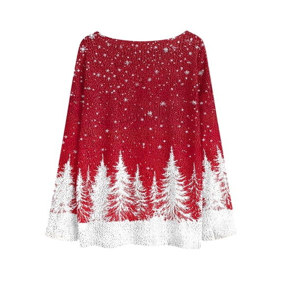 Womens Knit Baggy Sweatshirt Christmas Crew Neck Oversized Sweater Pullover Dropped Long Sleeve Tops with Prints (XL, Red B)