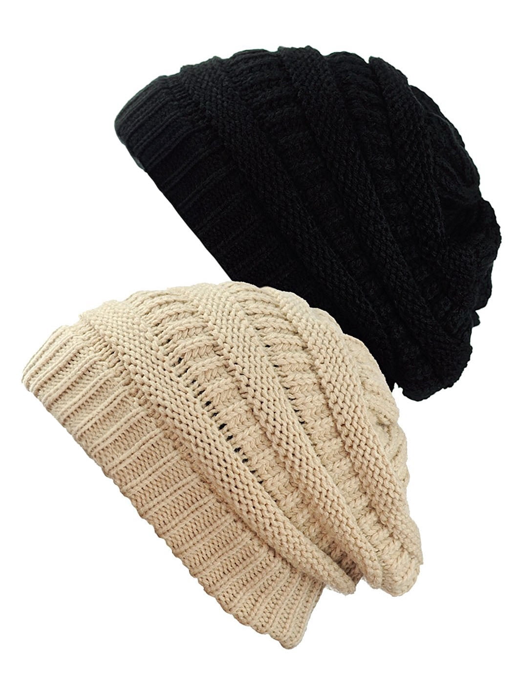 Womens Knit Beanie Cap Hat (2 PACK), Black/Beige - Walmart.com display picture 1
