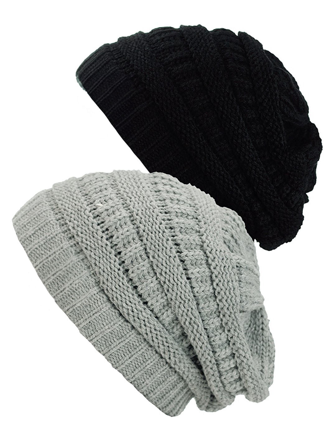 Women\'s Black Gray 2 Packs Stylish Winter Warm Knitted Beanie Skull Hat Cap SATINIOR 2/3/4 Pack Women main image 4