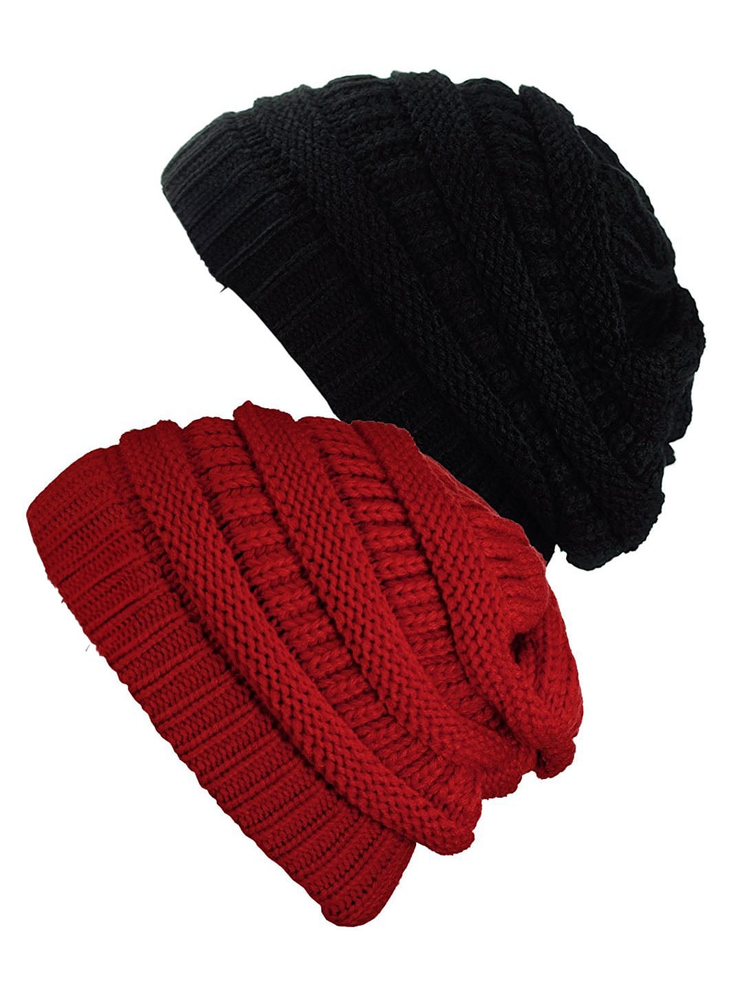 Women\'s Black Red 2 Packs Stylish Winter Warm Knitted Beanie Skull Hat Cap Vintage Brand New Y2K Red & Black Spider Spiderweb Beanie  main image 4