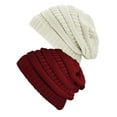 thumbnail image 1 of Womens Knit Beanie Cap Hat (2 PACK), Burgundy/Ivory, 1 of 1