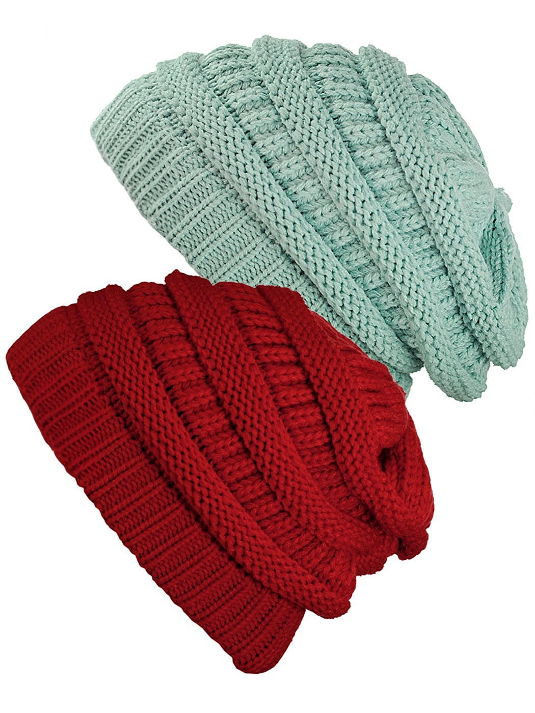 Womens Knit Beanie Cap Hat (2 PACK), Ivory/Red - Walmart.com display picture 2