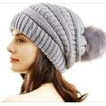 thumbnail image 1 of Womens Knit Beanies Hats with Fur Pom Bobble Hat Skull Cap Cable Beanie, 1 of 3