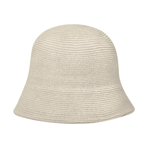 Womens Knit Buckle Hat Braided Floppy Winter Warm Fisherman Foldable Sun Bowler Hat Beige