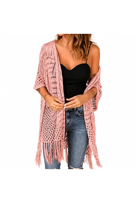 Womens Knit Cardigan Open Front Outwear, Lightweight Crochet Cardigans for Women Summer Boho Beach Cover Up