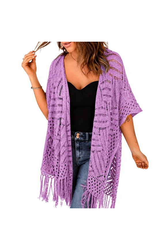 Womens Knit Cardigan Open Front Outwear, Lightweight Crochet Cardigans for Women Summer Boho Beach Cover Up