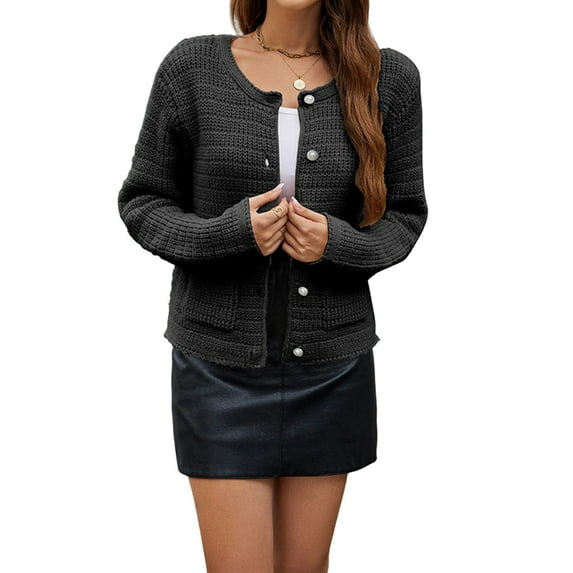 Womens Knit Cardigan Sweaters Fall Fashion Long Sleeve Open Front Down Casual Jacket Winter Clothes Black Little S