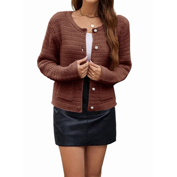 Womens Knit Cardigan Sweaters Fall Fashion Long Sleeve Open Front Down Casual Jacket Winter Clothes Caramel Color L
