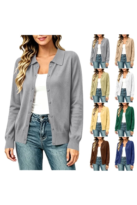Womens Knit Cardigan Sweaters Soft Long Sleeve Casual Dressy Button Down Lightweight Cardigans Outerwear, Gray L