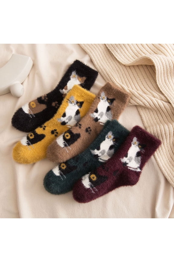 Womens Knit Cat Socks Vintage Soft Cabin Warm Socks Thick Knit Cozy Winter Socks for Women Gifts
